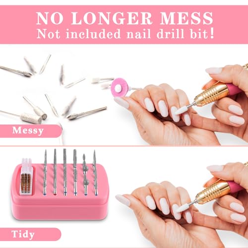2 in 1 Nagel Boor Bits houder, 30 gaten stofdicht Nagel Bits Organizer Nagelborstel reinigen borstel geval stofdichte Nagel Art Boring Stand Display Opbergbox Cleaner Manicure Gereedschap (Roze) 5