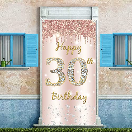 30e verjaardag vrouwen decoratie, gelukkig 30e verjaardag deur Banner Rose Gold,30e Verjaardagsstof Getekende poster deur decoratie, 30e verjaardag achtergrond Banner vrouw, verjaardag partij welkom tekenen 4