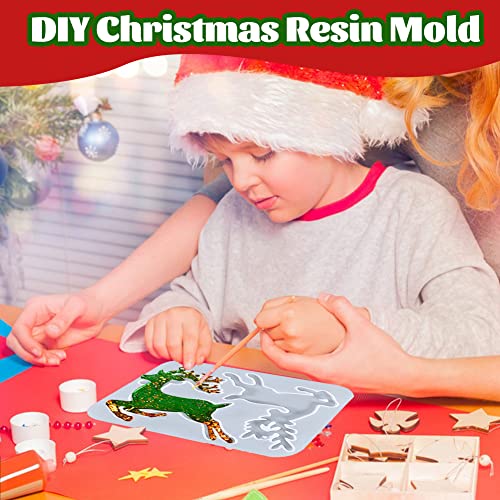 Kerstmis Resin mallen, Elk Shaped Kerstmis Siliconen mallen Kerstmis Resin Hanger met 10 Zilveren Draad Lanyards voor Kerstmis Boom Ornament Decoratie Keychain DIY Cadeau 5