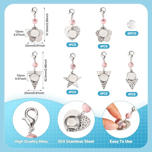 20st 304 Roestvrij Steel Blanco Bezel Bedels Trays Hangers Dome Cabochons setting bloem hart Dangle met kreeft klemmen voor sleutelhangers sieraden maken