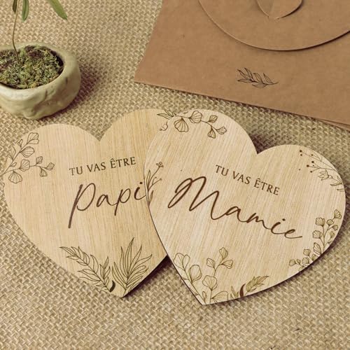 2 st Zwangerschap Aankondiging aan grootouders wenskaart van hout verrassing zwangerschap grootouders met Idde Envelop Gift Teken Franse grootouders 3