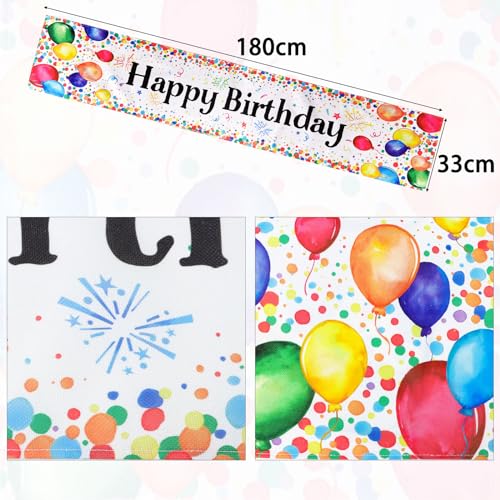 Tafel Runner Gelukkige verjaardag Kinderen Tafel Runner Gelukkige verjaardag Kleurrijke ballonnen Jute Decoratie Verjaardagsfeest 180 x 33cm (B)
