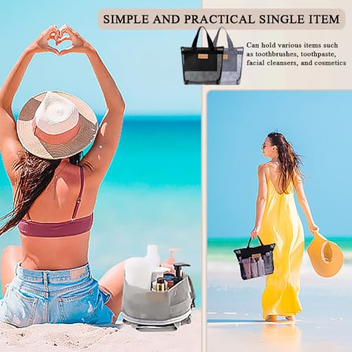 2 stuks Mesh Douche Caddy, Quick Dry Douche Bag, Draagbare kleine hangen toilettas met rits, lichtgewicht badkamer Organisator voor reizen, Sportschool, Zwemmen, Camping, Strand (Grijs/Zwart) 3