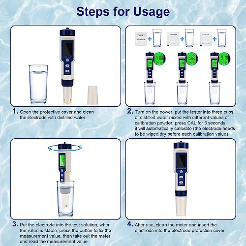 PH Meter, 5 in 1 PH / TDS / EC / Salinity / Temperatuur Water Quality Tester, LCD Green Backlight Display Waterkwaliteitstester voor Aquarium/Hydroponics/Drinkwater/Pool/Pond 4