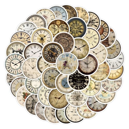 Retro Clock Stickers voor tieners Volwassenen 50 stuks Retro Clock Vinyl Stickers Set Auto Motorfiets Fiets Skateboard Snowboard Bagage Laptop Koffer Helm Motorfiets Computer 4