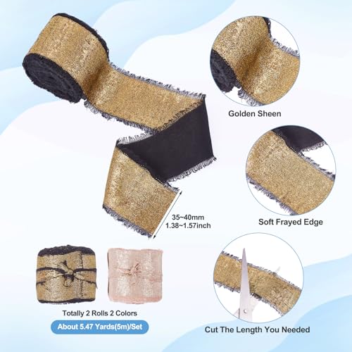 2 Rolls Hot Stamping Velvet Ribbon 2 Kleuren Velvet Edge Libbons Vintage Chiffon Ribbon Velvet Gevroren Libbons voor Gift Bouquet Wrapping Party Decoration 4