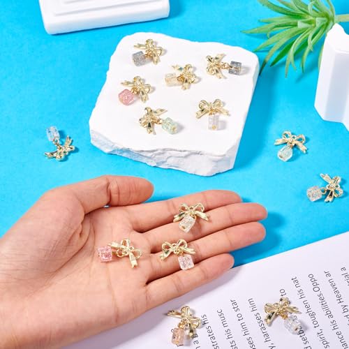 14 st Glass Charm Bowknot Golden Bowknot Dangle Charms met Kubus kralen Bow, hangers en Lampwerk Kralen voor DIY oorring Cadeau Decoratie, Glas, Glas 5