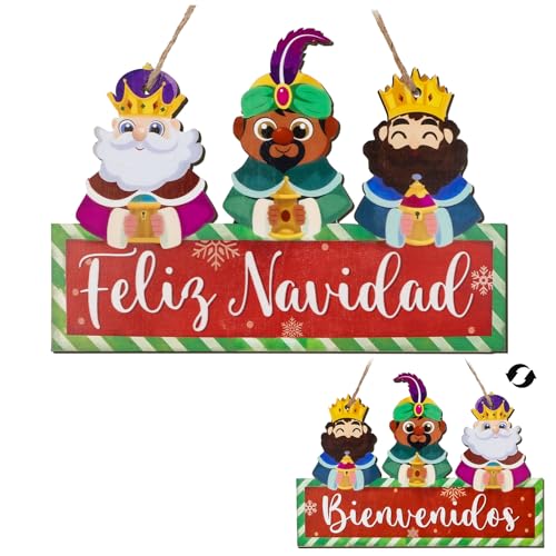 3 x Caetelli Houten kerstdecoratie Lettering Bienvenidos & Feliz Navidad Spaans