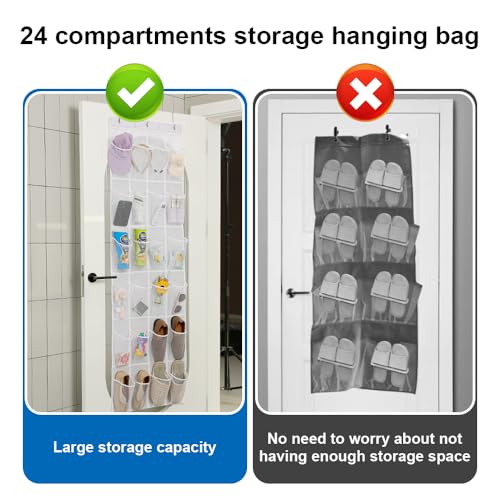 Organisator voor op de deur 24 Compartments Organizer Hangend over de deur schoenrek voor opknoping, hang Organizer Opvouwbare kleren opslag Schoen opslag met 3 haken voor slaapkamer, woonkamer 4