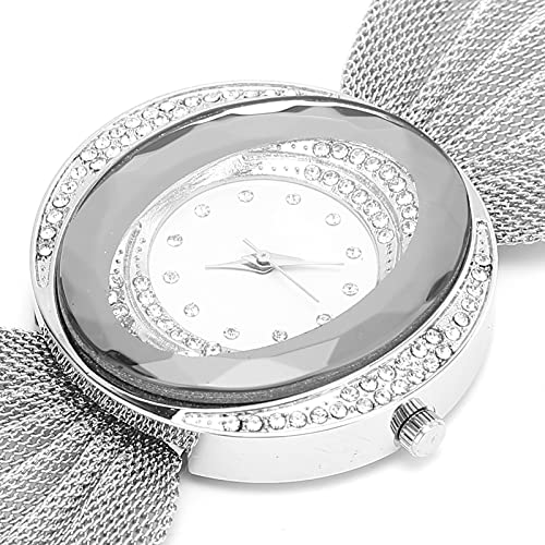 Modieuze dames horloge met brede mesh band, dames mode horloge analoge quartz horloges dames casual polshorloge roestvrij staal mesband, Quartz glanzende elegante polshorloge voor vrouwen(zilver) 3