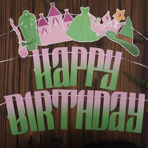 Witch Party Decoratie Banner, Roze en Groen Thema Gelukkige verjaardag Banner Voorgemonteerde magische hoed en kroon hangende achtergrond voor verjaardag partij leveringen 3