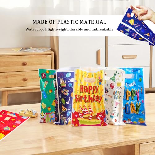 60 stuks Multicolor Verjaardagsfeesttassen, Plastic Goodie Favor Bag leuke meisjes en jongens verjaardag feest leveringen voor Goodie Sweets Treat Candy Present Cookies, 6 stijlen 4
