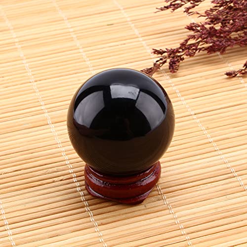 40mm Natural Crystal Ball, Black Obsidian Crystal Ball Decoratieve Ball Waarsager Bal met houten standaard 4