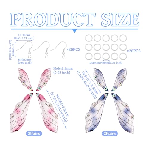 4 paar Vleugels oorbel Charms Hars Butterfly Wing Charms Insect Wings Dangle oorhangers met ringen oorbellen haken voor DIY sieraden maken, Hars 3