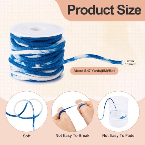 3mm Polyester gevlochten koord Tie- Verf Ronde Touw Segmenten Navy Blue Crafts Cords met Spool voor DIY handgemaakte ambachten Wall Hanger armband 4
