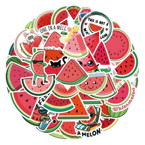 Watermeloen Sticker Set, 50 stuks Watermeloen Watermeloen Waterdichte Vinyl voor auto, Motorfiets, Fiets, Skateboard, Snowboard, Bagage, Laptop, Koffertje, Helm
