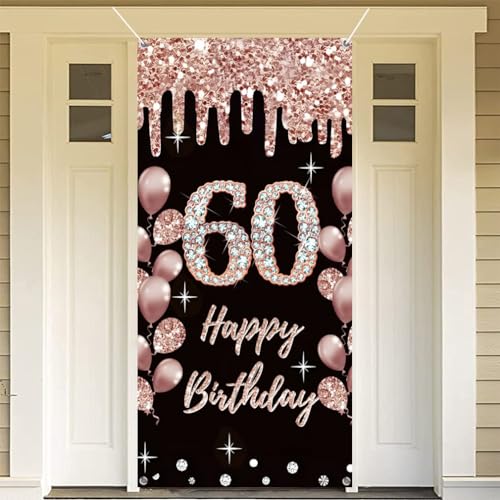 60e verjaardag decoratie voor vrouwen gelukkig 60e verjaardag poster deur banner zwart en roos stof teken muur / deur banner 60e verjaardag achtergrond banner vrouw verjaardag feest welkom teken 5