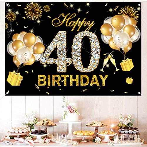 40e verjaardag decoratie voor vrouwen, zwart en goud glitter vlekken stof teken poster verjaardag feest decoratie, 40e verjaardag achtergrond banner vrouw, 40e verjaardag feest decoratie