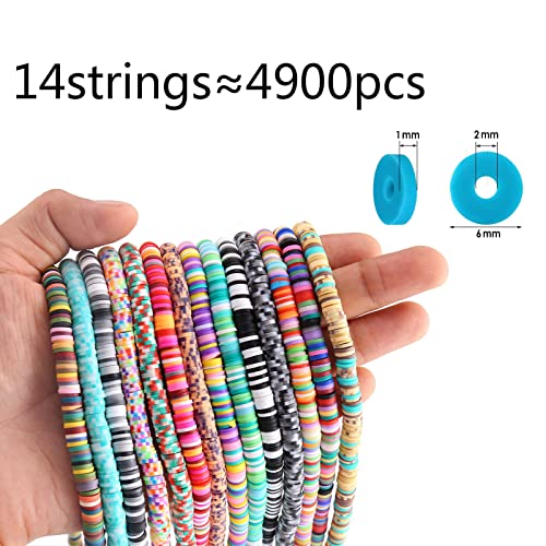 Heishi kralen 4900PCS Polymer Klei kralen 6mm Kleurrijke platte kralen Klei kralen ambachtelijke set voor doe-het-zelf sieraden ketting Charm Armbanden Cadeau (C)