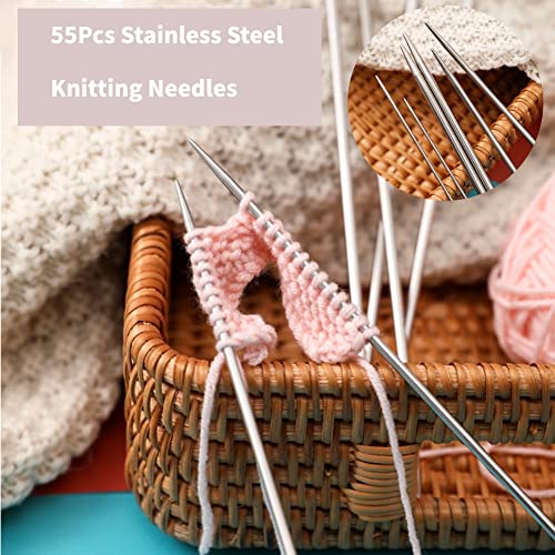 55 st Roestvrij staal Dubbele puntige breinaalden 2mm-6.5mm 11 maten breinaalden set DIY handwerk naainaalden