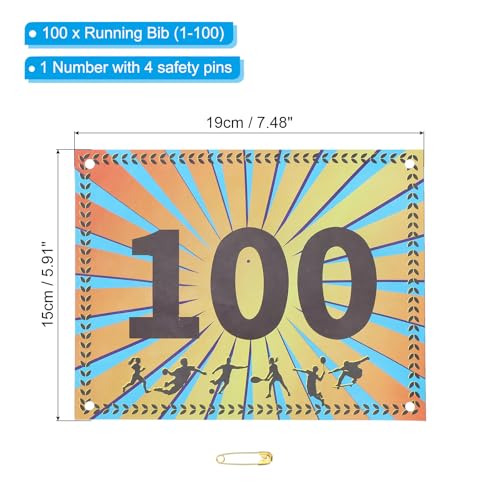 Tearproof Running Bib Numbers 7x6 Inch, 1-100 Tarweoren Waterdichte Race Concurrenten Aantallen met veiligheidsspeld voor Marathon Sport Spel Runner