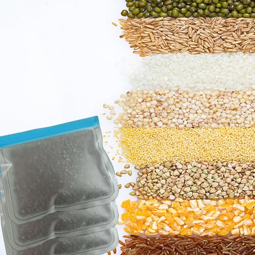 Forlush 10Pcs Herbruikbare voedselopslag zakken, Siliconen zakken, bevroren zakken voor het opslaan van groenten, fruit, vlees Etc (Groen, Blauw) 5