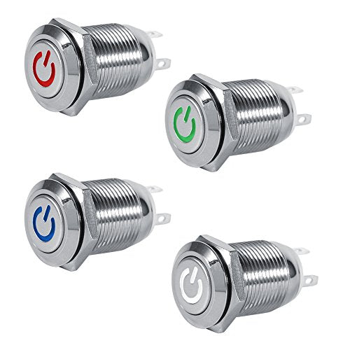 12mm 12V LED waterdicht roestvrij staal direct Drukschakelaar aan/uit knopschakelaar 1NO1NC (blauw), blauwe LED 5