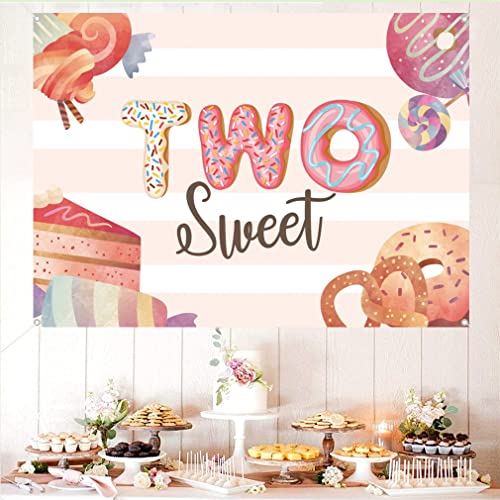 2nd Birthday Decorations for Girl, Two Sweet Donut Thema, 2nd Birthday Achtergrond, Foto Achtergrond, 2 Year Old Party Supplies, Fabric Sign Poster, Banner Welkom Teken, 150cmx90cm 3