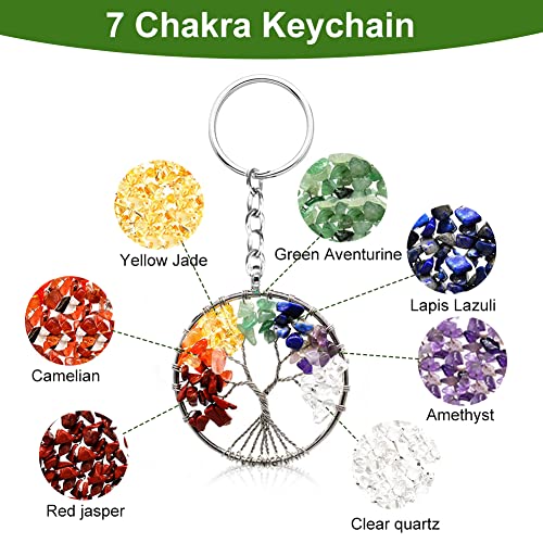 Boom van het leven Keychain, Mooie 7 Chakra Healing Crystal Tree of Life Keychain Gemstone Lucky Charm Keychain met een kaart voor paar, minnaar, mam en vrienden 3