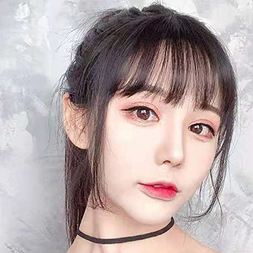 Haar Toppers voor het dunner haar Vrouwen, Mini Fringe haarstuk Rechte Clip in voorhoofd Topper Franse Bang pruik ronde 3D Toppers Haarstukken Clip in toppers Synthetisch 4