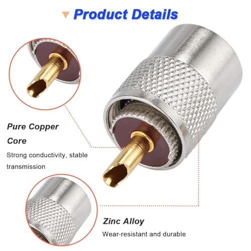 PL-259 UHF-stekker met teflon soldeeraansluiting, 50 ohm, met reductor voor RG8x, RG8, RG59, LMR-400, RG-213 coaxkabel (6 stuks) 5