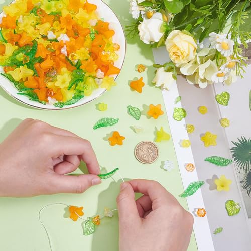 Set van 420 Acryl kralen blad en bloemvorm gemengde kleuren voor sieraden maken ketting, oorbellen en accessoires 3