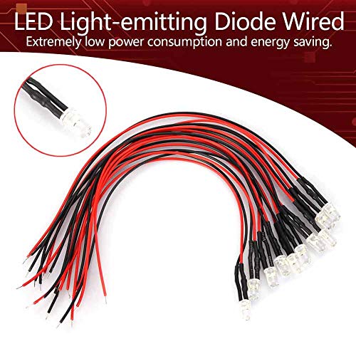 10 st 12v 5mm LED-licht-uitlatende diode Wired LED-lichtkabel 20cm 0,06W LED-licht Diffused gekleurde lens Kleine LED-bollen(Warmwit) 3