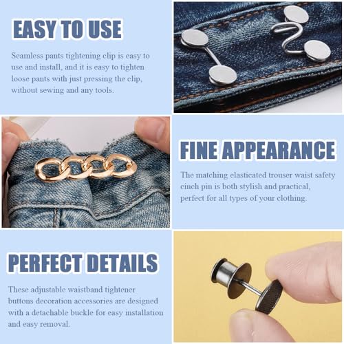 Verpakking van 10 broeksklemmen voor het aanscherpen van Taist strakkere knoppen, herbruikbare Denim Richter Clips zonder naaien, verstelbare Taist Belt Spanning Knoppen, Kleding Decoratie Accessoires 3