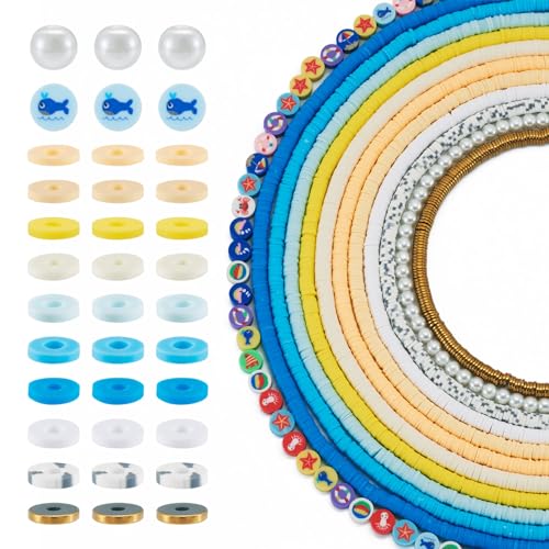 12 Strands Polymer Clay Disc Strands Synthetische Hematiet Kralen Octopus Walvis Polymer Klei Kralen Glazen Parel Kralen Sieraden maken Kit voor sieraden maken