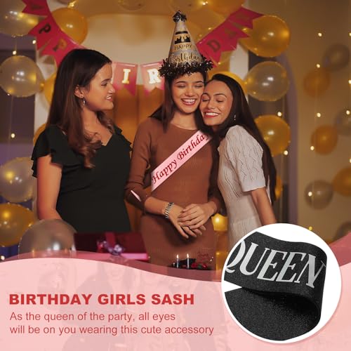 Verjaardag Meisjes Sash, Glitter Verjaardag Sash voor vrouwen Satin Queen Sash Party Decoraties met veiligheidsspeld voor feestgeschenken Favors, Zwarte fantasie 4
