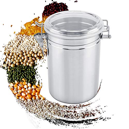Roestvrij staal luchtdichte Canisters, Koffie en voedselopslag Container, Canister Food Storage Jar met duidelijke deksel en sluitklem (1900ML) 3