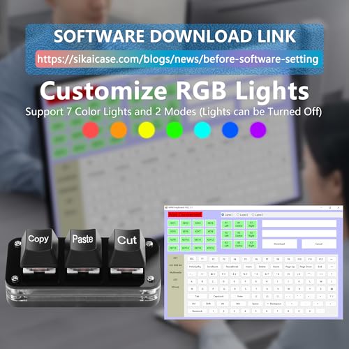 Mini 3 Key Keyboard, knippen, kopiëren, plakken, programmeerbare sleutels met LED achtergrond verlicht, mechanische Hot Swap Macro Keyboard voor werk en gaming 3