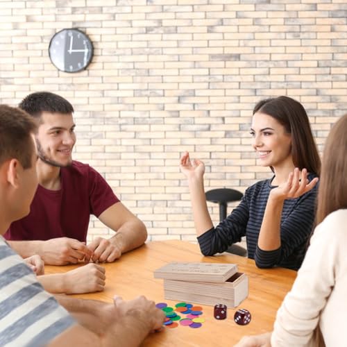 Wood Munch Game Inclusief 2 dobbelstenen, 100 acryl spelen stenen, 6 Slots, dennen houder, Skill-based Penny Toss Game voor familie vieringen, Drinken Games of Hand Eye Training 5