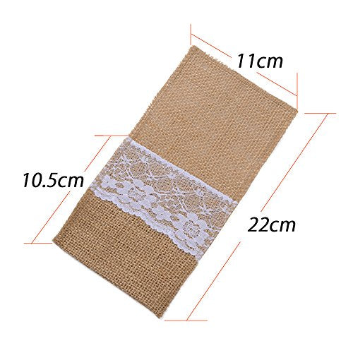 20 st. Jute Bestek Tassen, Bestekhouders, Jute met Kant, Messen en vorken, Bestek Set, Bruiloft, Vintage Decoratie, Tafel Decoratie voor feest, Bruiloft, Huis