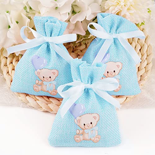 Pak van 24 Tassen voor Dragee Jute Cadeautassen Doop 8 x 10 cm Canvas Hennep koord tas Baby douche met Motif Little Bear Sieraden Bag sieraden Snoepchocolade Parels