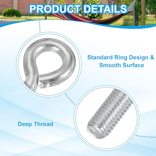 M8 x 30mm oogschroeven, 10 st koolstofstaal, draadschroeven, ooghaakschroeven met noot voor het ophangen of beveiligen van kabels, zilver 3