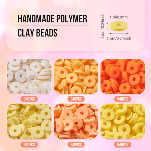 Polymeerkleurralen, Heishi-kleurralen, 6 mm, platte ronde kleuren voor doe-het-zelf Hawaiiaanse armbanden, oorbellen, sieraden maken, geel 3