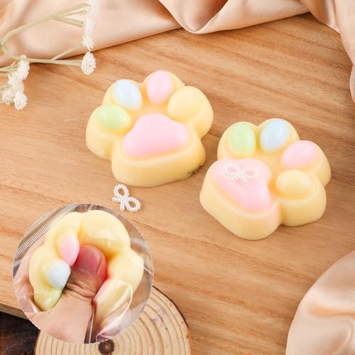 2Stuks kattenpoot knijpen Speelgoed, Jelly Kitty Paw Fidget Speelgoed Squishy Zachte Squishy Animal Paw Kawaii Kat Paw Squishy Schattig geschenk voor thuis kantoor ontspannen (Dopamine Geel) 5