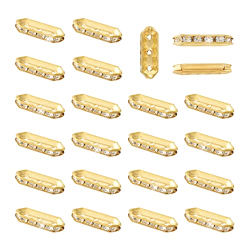100 st. 3 Gaten Spacer Kralen Hexagon Iron Rhinestone Bridge Spacers Multi Strand Kralen Connector met Rhinestones voor Multilayer armband sieraden maken, Goud