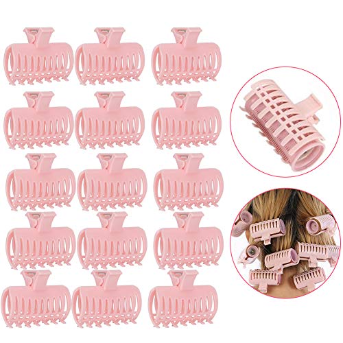 Hot Roller Clips,15Stuks / Set Haar krullende ijzeren Claw Clips Hair Roller Attachment Clamp Haarrollen Curlers voor vrouwen meisjes haar sectie styling, kapper haar permanent clip snap op rollers zelf(Pink) 4