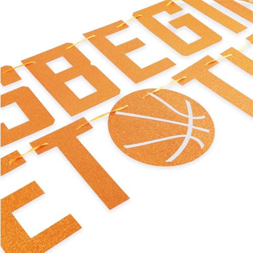 Banner Laat de gekte beginnen, Glitterpapier Basketbalthemabanner Creatieve Basketbalevenementenbenodigheden Decoraties voor Sportthemafeesten (Oranje) 4