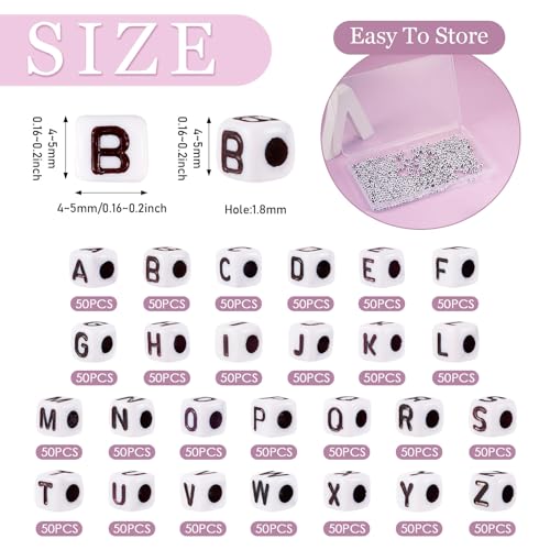 1300Stuks Vierkante brief kralen 4-5mm Kubus White Alphabet Kralen A-Z Initial acryl brief kralen voor vriendschap armbanden ketting sieraden maken 3