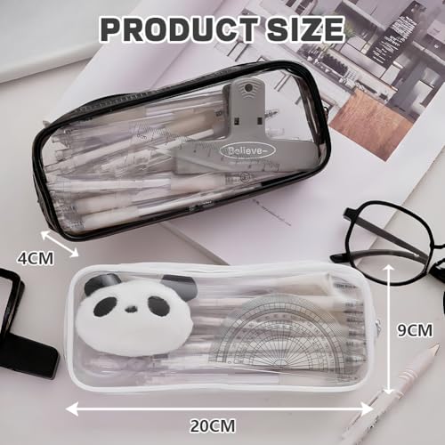 3 stuks Duidelijke Pencil Case Large Pen Bag, Transparante Cosmetic Make-up Tassen, PVC Pencil Case Stationery Pouch, Leuke hart Daisy Zonnebloem patroon zakken, voor vrouwen en meisjes, 2 stuks zwart + wit