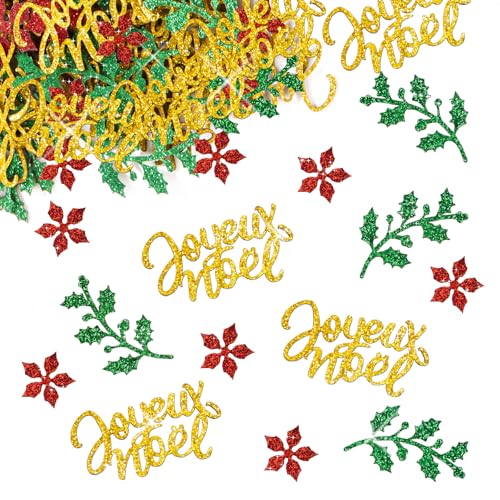 Joyeux Noël Kerst Decoratie Set van 100 Confetti met Kerstmis Motief Franse Sprinkle Decoratie voor ambachten Tafel Decoratie voor Winter Kerstmis